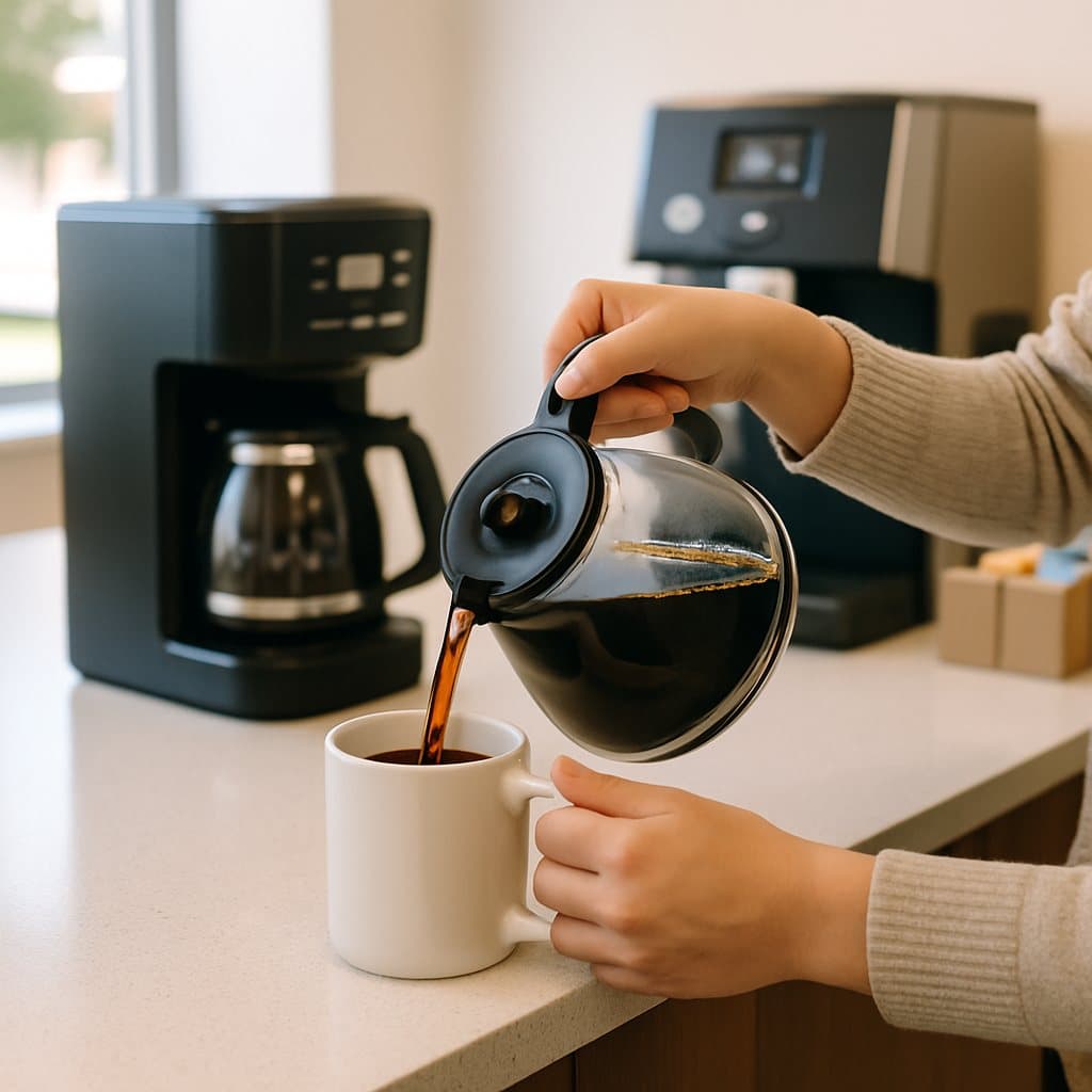 A bean-to-cup coffee station in a tidy Hewitt, TX medical office waiting room, welcoming for staff and patients