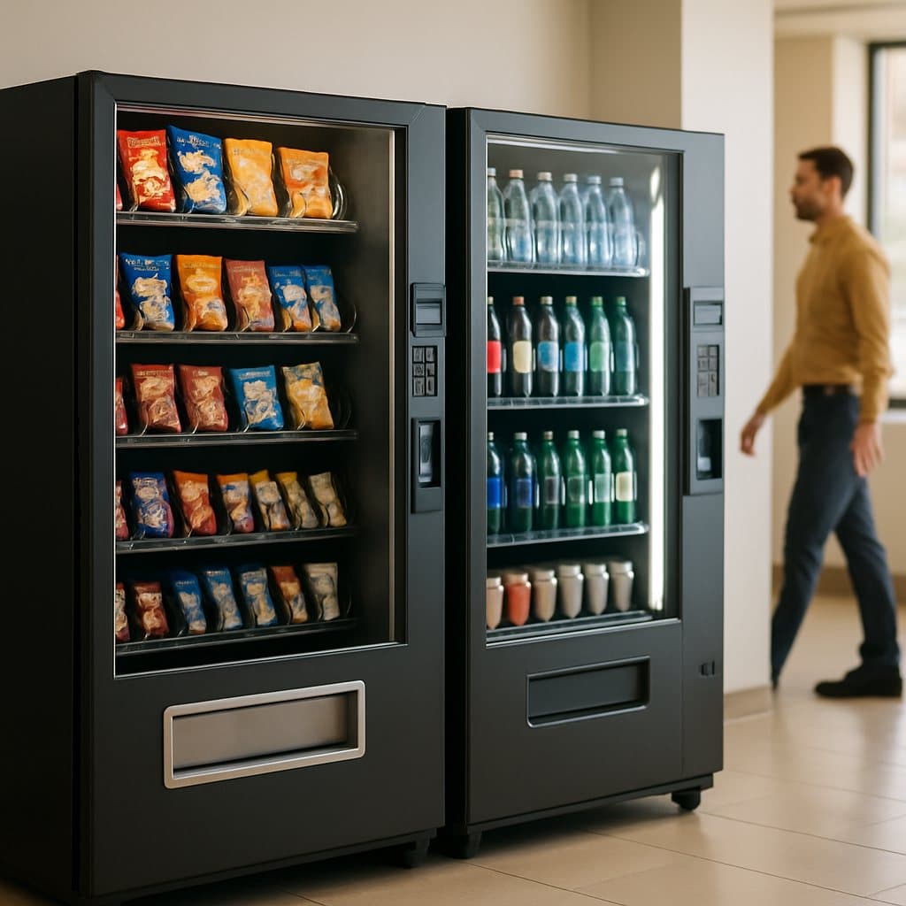 A clean cashless vending machine in the staff break room of a Woodway, TX medical clinic
