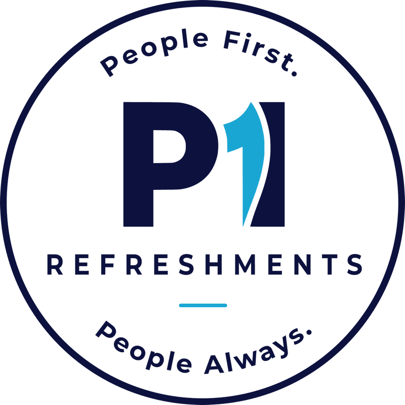P1 Refreshments circular badge logo, where P1 stands for People First